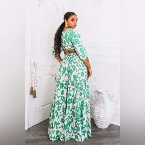 Floral Green and White pant set - Picture 5 of 7